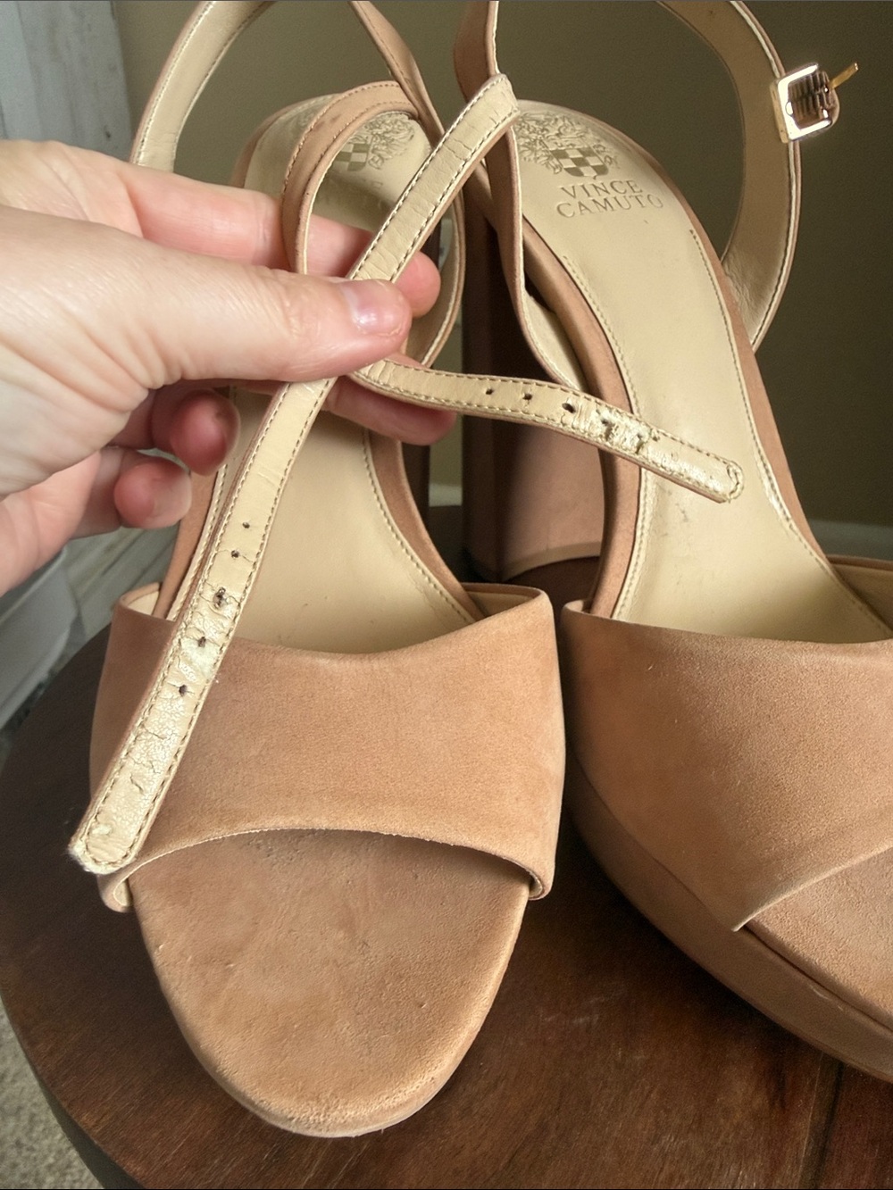Vince Camuto Blush Suede Block Heel Slingback Sandals - Picture 3 of 6